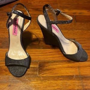 Black silver sparkly betsey Johnson heel wedge